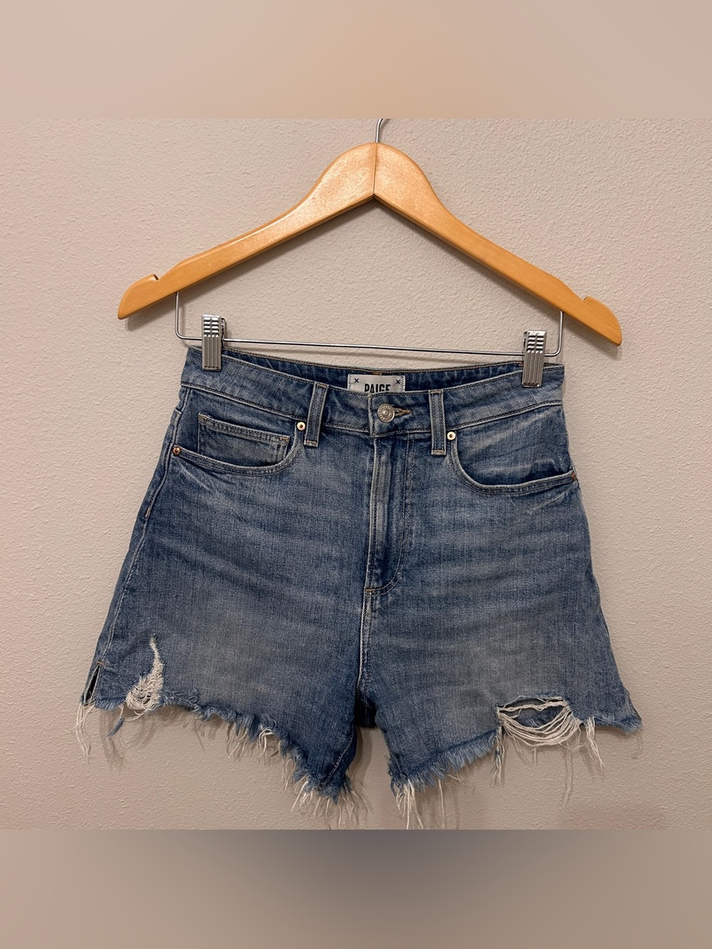 PAIGE Dani High-Rise Distressed Denim Shorts